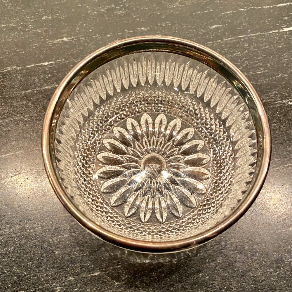 Cut Glass Bowl Rim Sterling Silver Plated c1920 FB England Rogers
